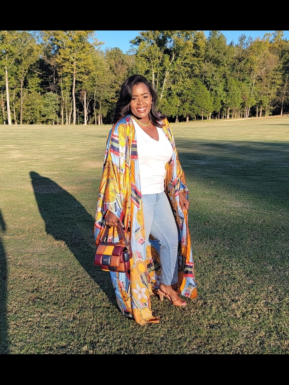 Flowy Orange Floral Oversized Long Kimono - Picture 3 of 6